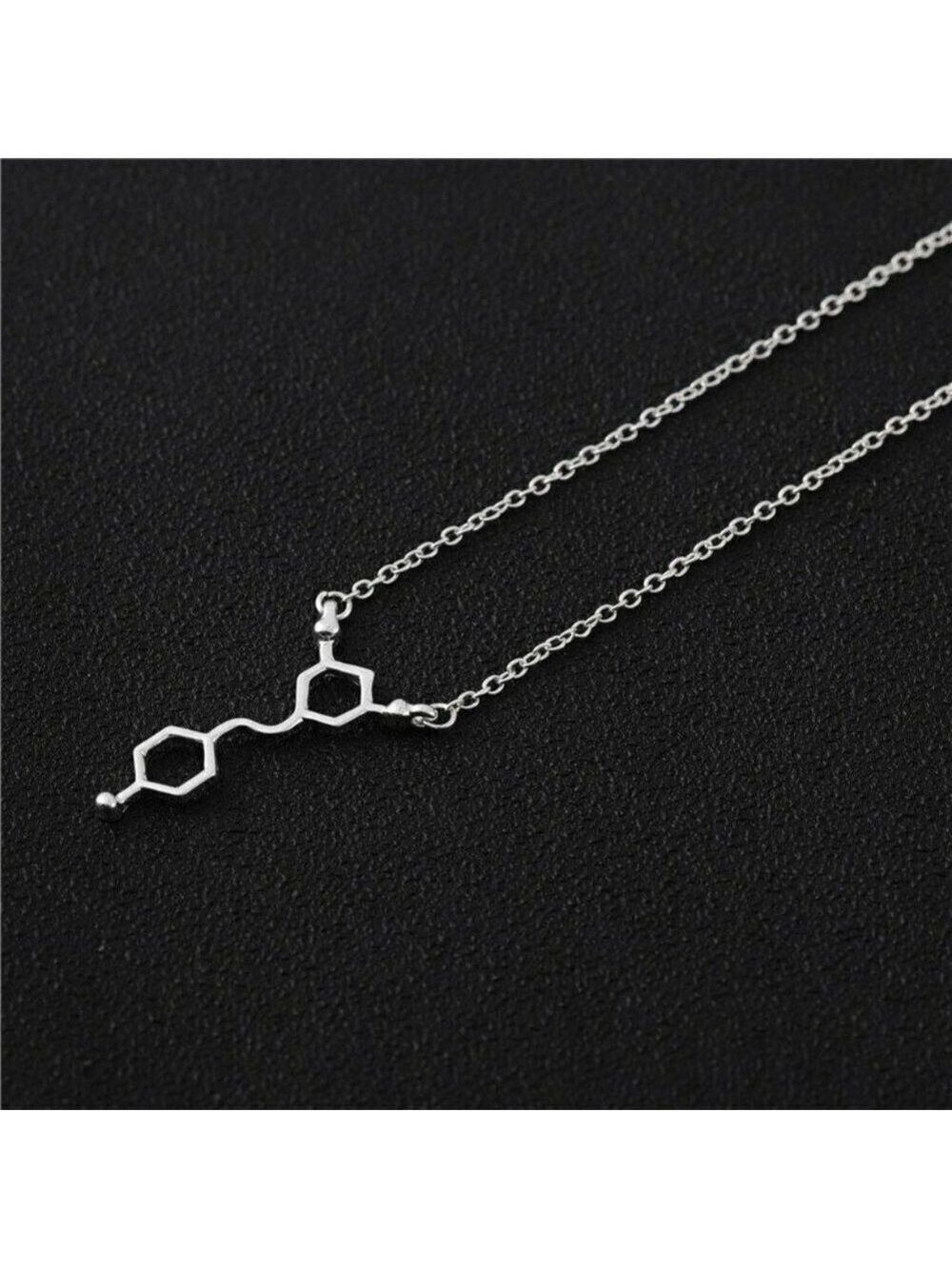Resveratrol Vertical  Wine Molecule Necklace in Silver